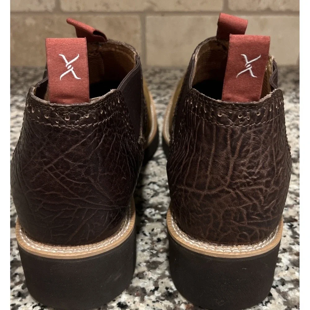 Twisted X Cow Dog Slip-On Men Brown Leather Western Ankle Boots Size 12 MCD0002